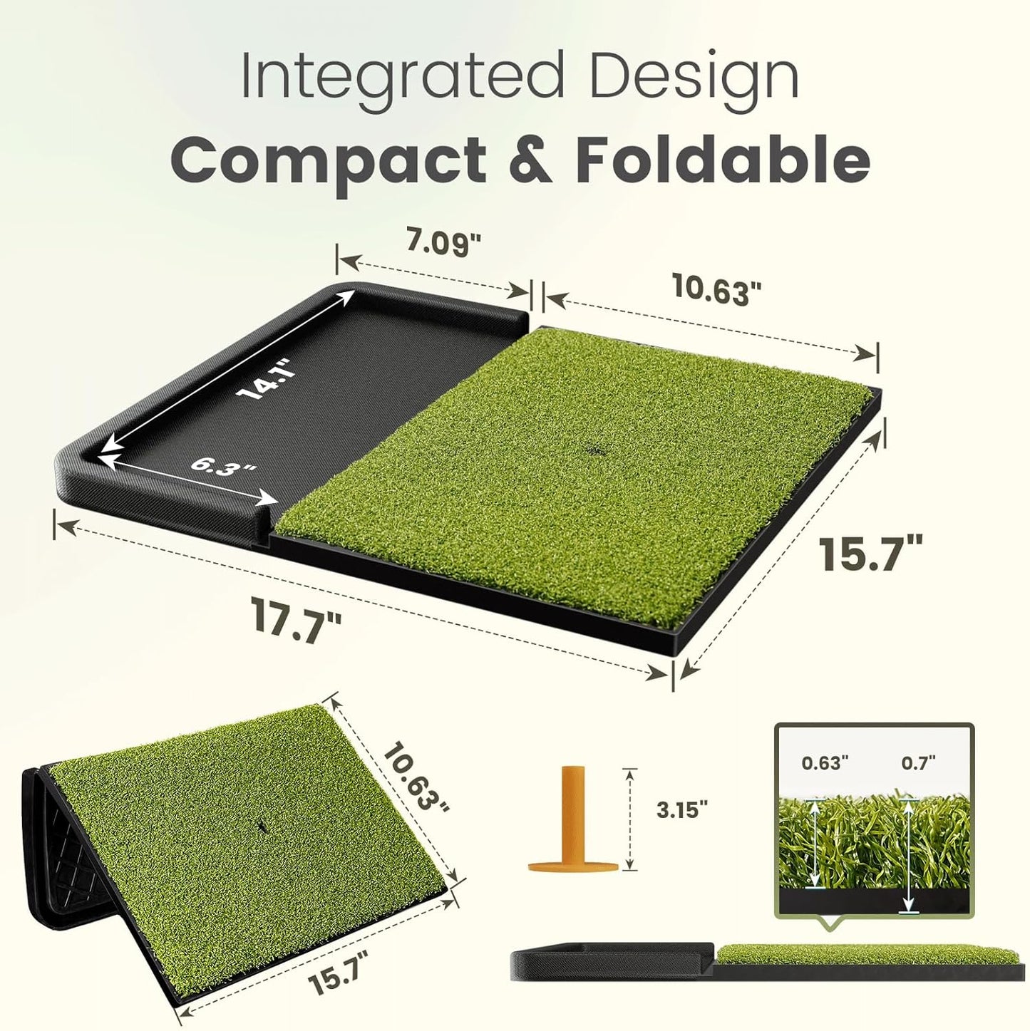 Integrated Golf Mat with Ball Tray, Small Thickening Golf Mats Practice Outdoor & Indoor, Artificial Grass with Anti-Slip Rubber Bottom Mat for Driving, Chipping Swing
