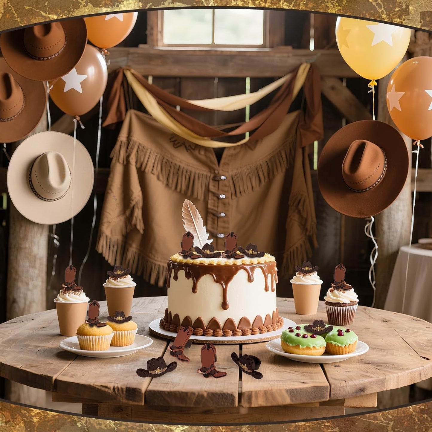 24PCS Cowboy Cupcake Ring Toppers Western Party Hat Boot Cupcake Decorations Rodeo Cupcake Toppers for Western Theme Birthday Party Baby Shower Cake Decorations Supplies