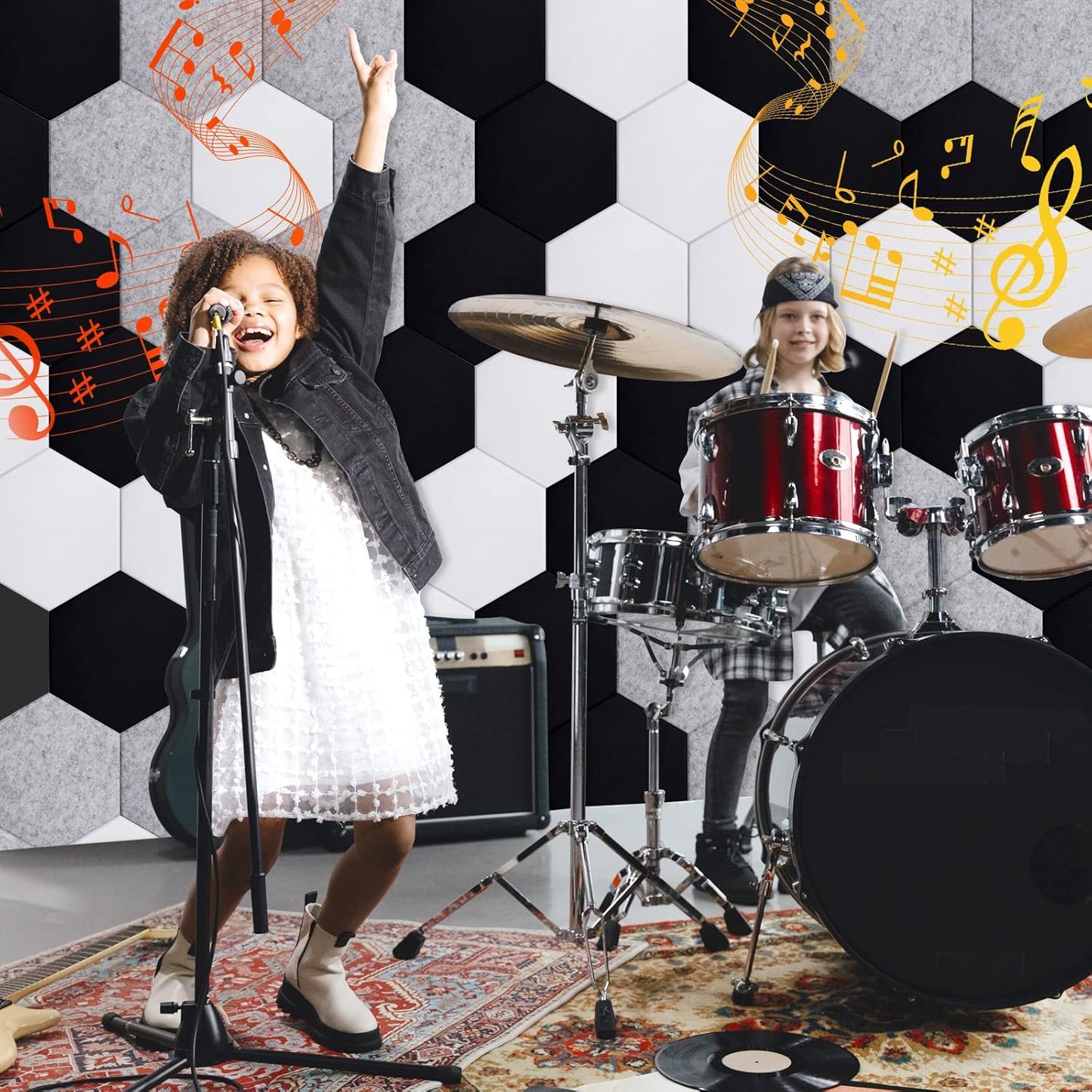 18 Pack Acoustic Panels-12"X10"X 0.4" Self-Adhesive Soundproof Wall Panels High-Density Sound Absorbing Panel Acoustic Treatment Panel Used in Home & Offices (Black Hexagon)