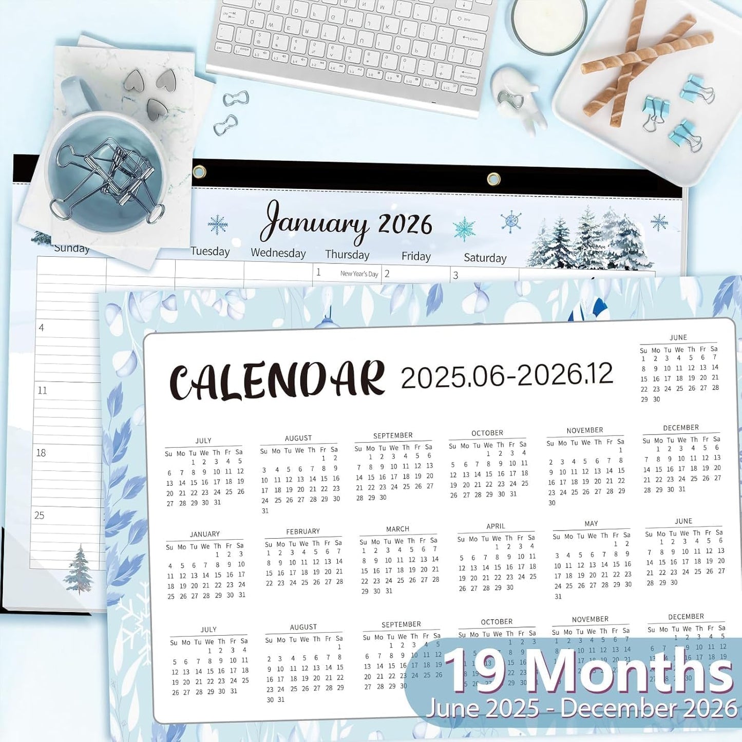 GuassLee Extra Large Desk Calendar 2025-2026 - 19 Months 20" x 30" Jumbo Desk Calendar from Jun. 2025 to Dec. 2026, Large Monthly Planner with Watercolor Design for Office School Home Organizing