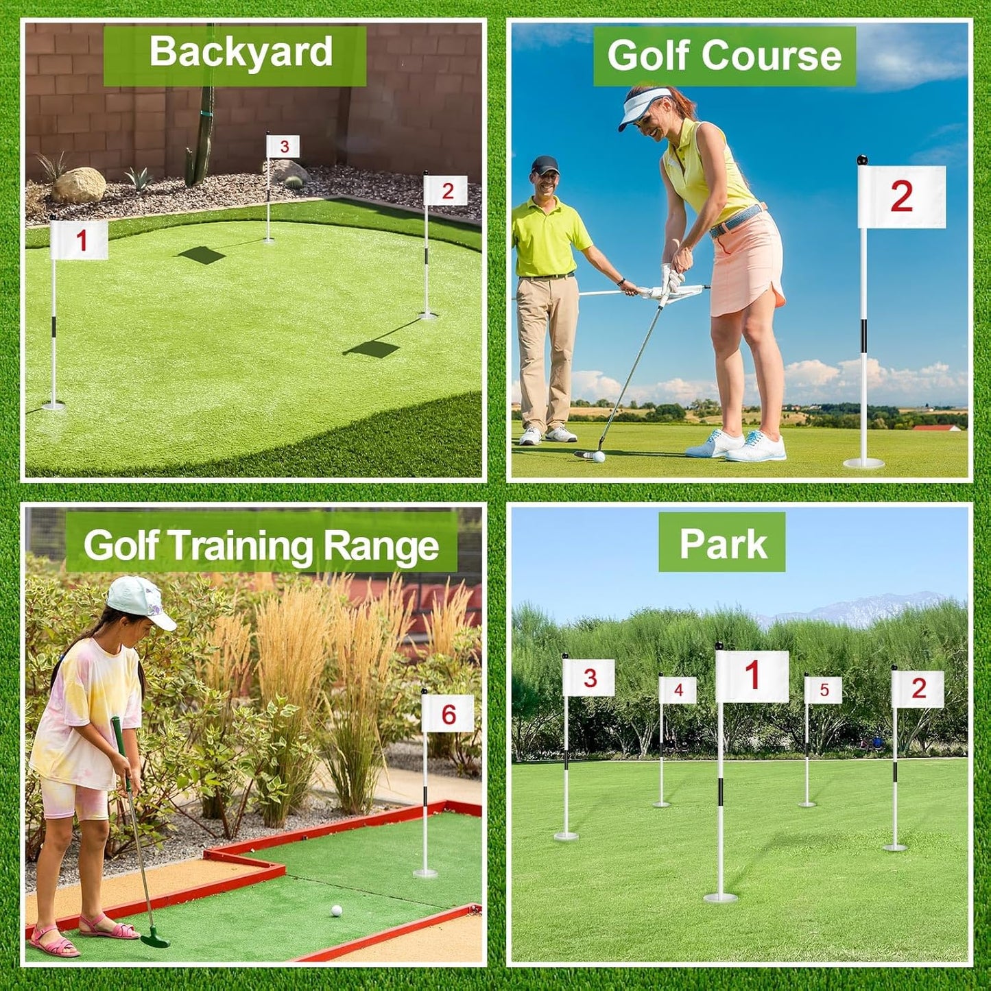 Hungdao 3 Set Golf Flagstick Mini 3 ft Golf Pin Flag Hole Cup Set Practice Putting Green Pro Detachable Numbered Nylon Flags Portable 2-section Design for Yard Garden Driving Range Gifts Idea