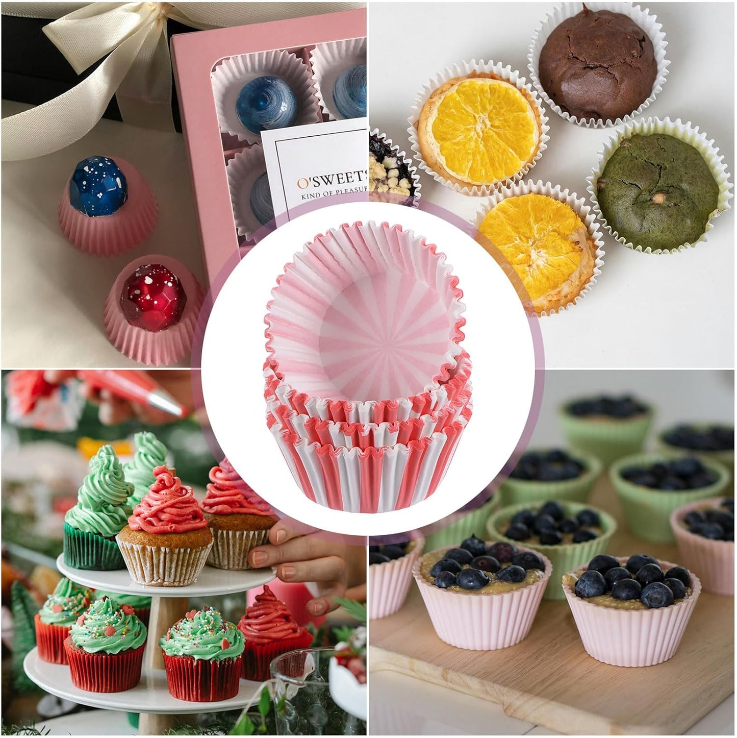HARFINGTON 100 Count Cupcake Liners Red Stripe Cupcake Cups Standard Size Muffins Liners Papers Baking Cups Wrappers Greaseproof for Party Wedding Birthday