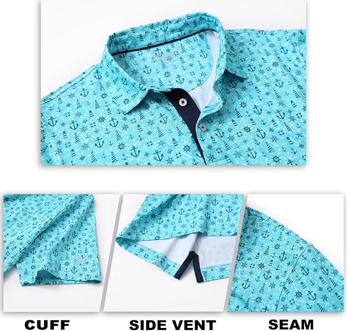 M MAELREG Mens Golf Shirt Short Sleeve Dry Fit Print Moisture Wicking - Image 5