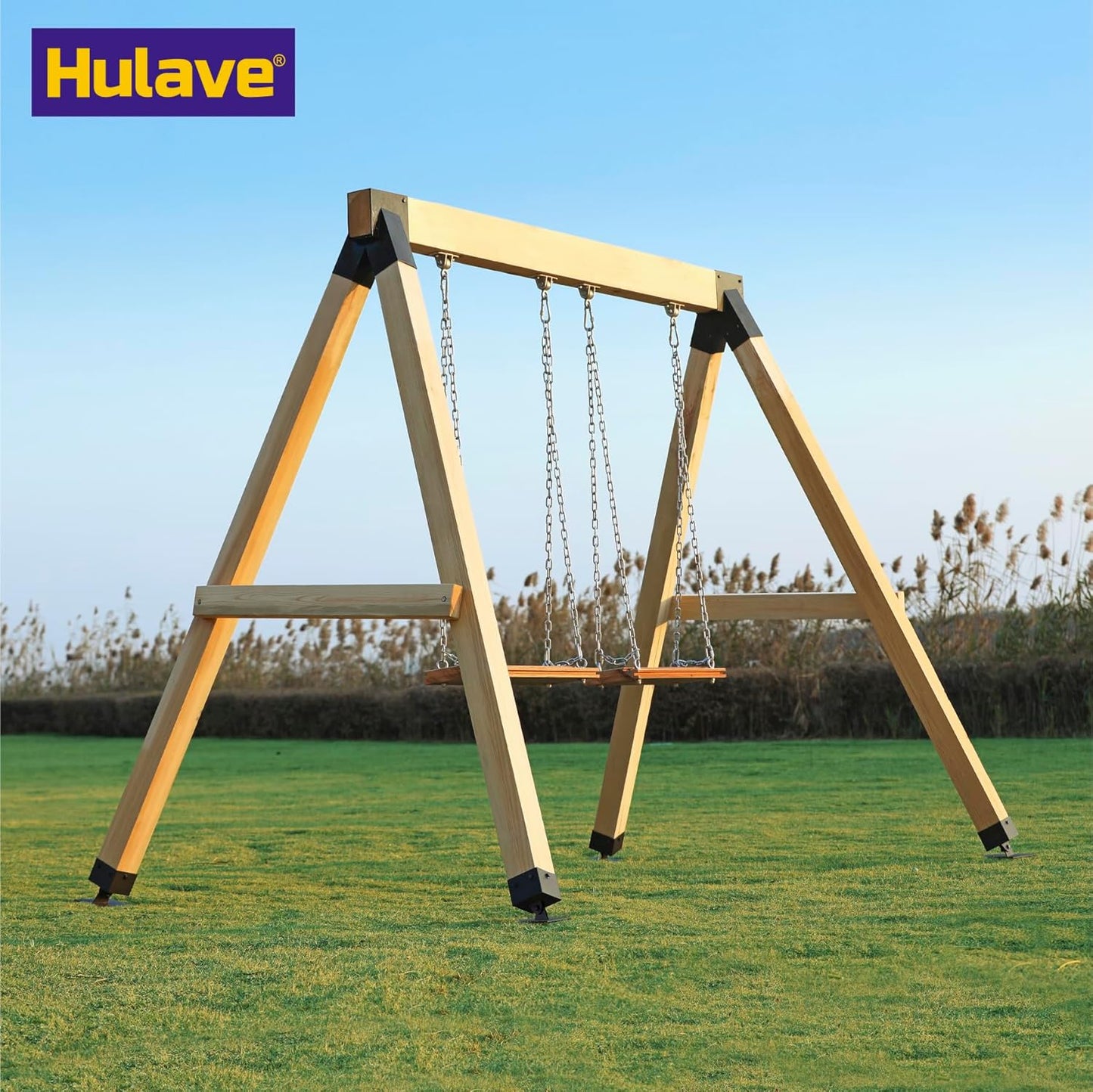 Hulave 201 Stainless Steel Swing Set Anchor Leveling Kit, Swing Set Leveling Base Bracket, Fits 4 x 4 (Actual Size 3.5" x 3.5") Wood Legs, Avoids Moisture to Protect Wooden Legs (4pack - Black)