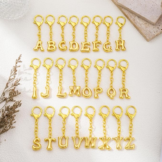 Bubble Gold Letter Bag Charms for Women, Cute Initial Keychain for Handbags - Image 6