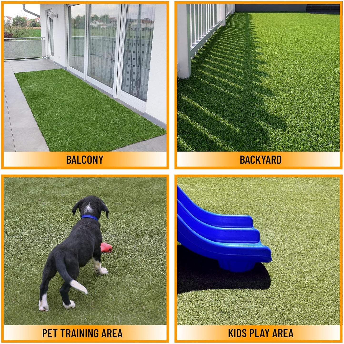 Ottomanson 6'6" x 38' Artificial Faux Grass Rug - Realistic Turf with UV Protection - Perforated for Easy Drainage - Durable, Hose-Off Synthetic Lawn Carpet for Indoor & Outdoor Use, Green