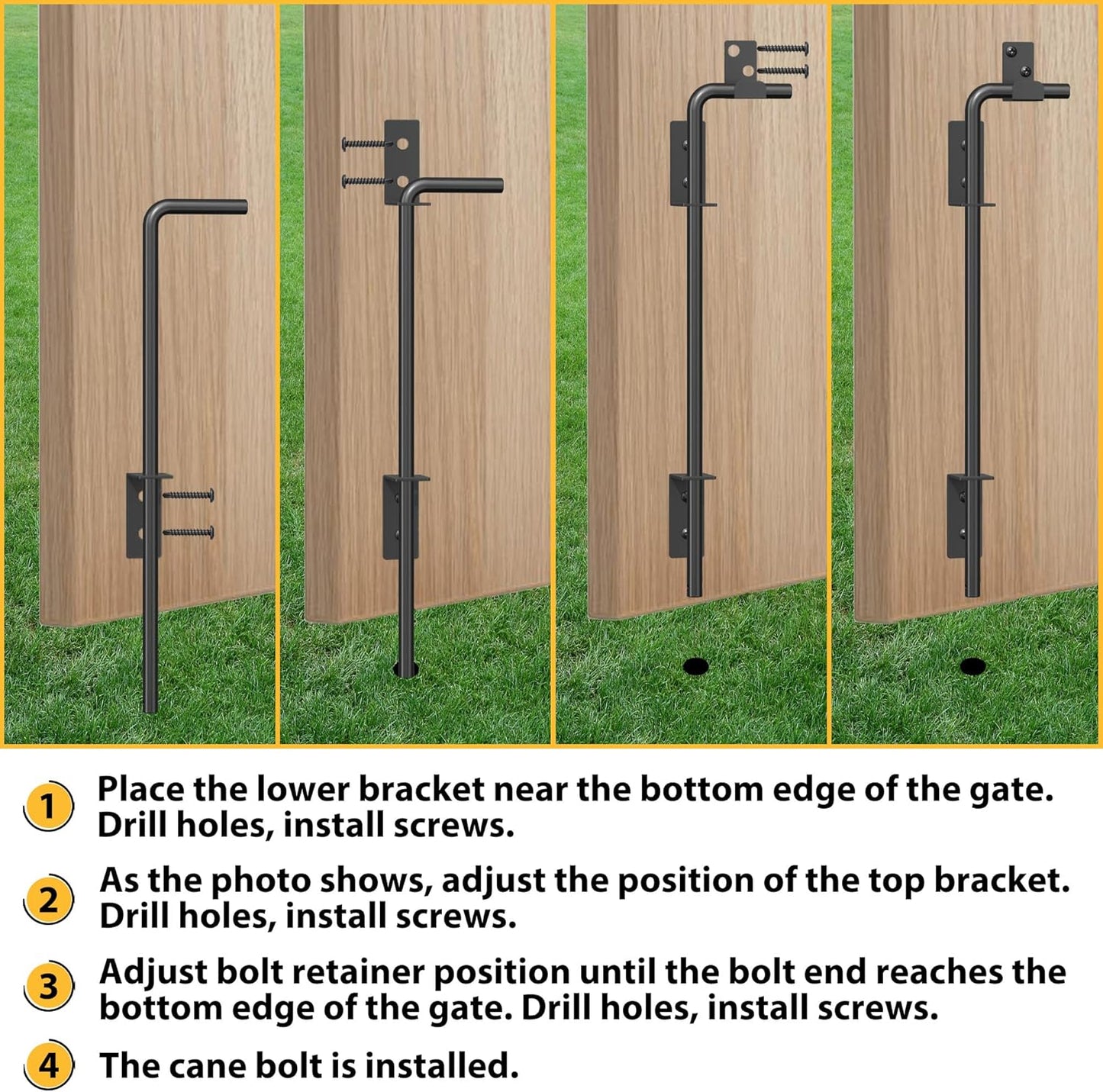 18" Heavy Duty Cane Bolts for Gates with Upgraded Square Hardware Gate Drop Rod with Black Finish for Wood PVC Vinyl Fences Gates, Double Doors-1 Pack