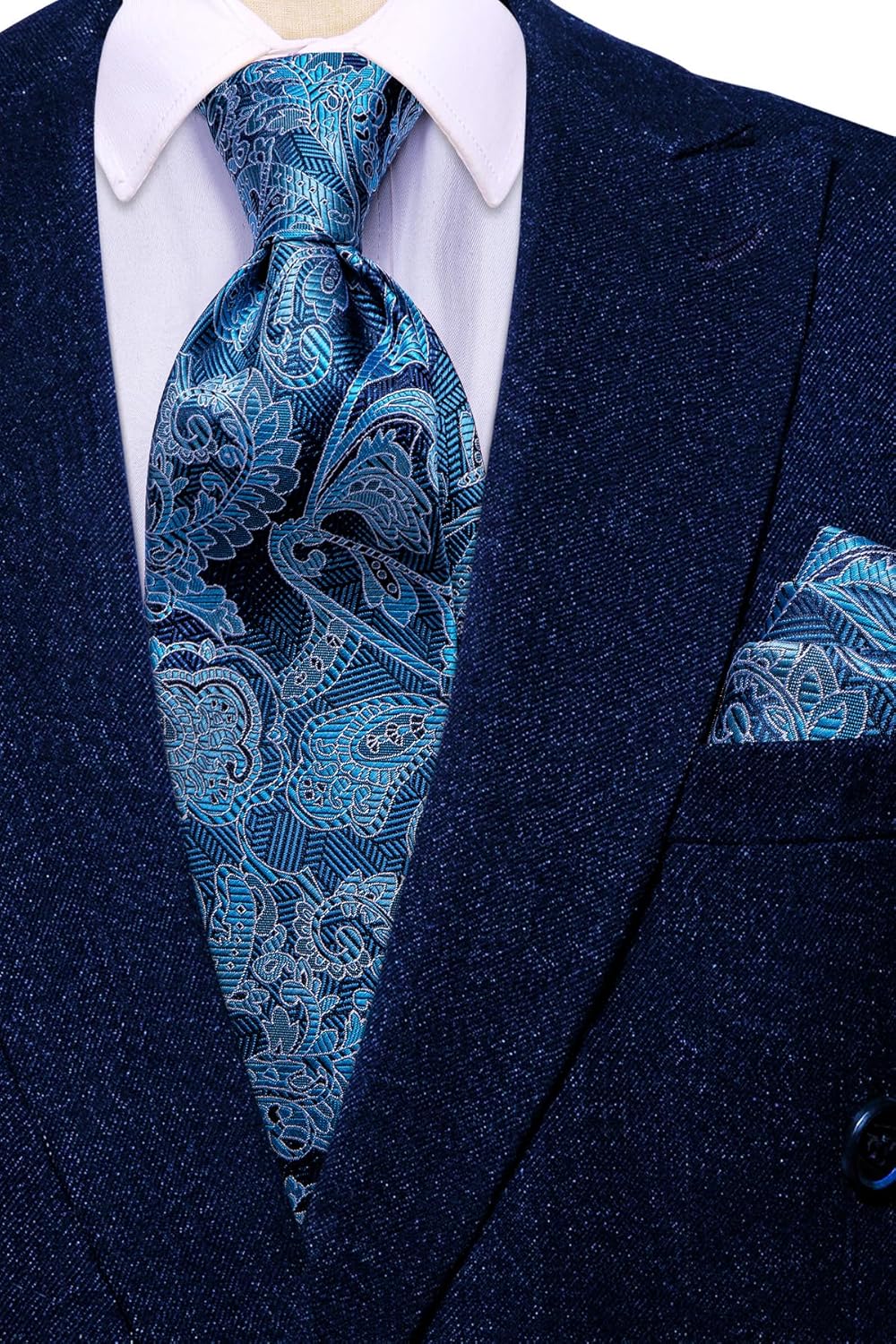 Hi-Tie Men 63inches Tie Set Extra Long Necktie Paisley Tie Pocket Suqare Cufflinks Big and Tall Men Tie