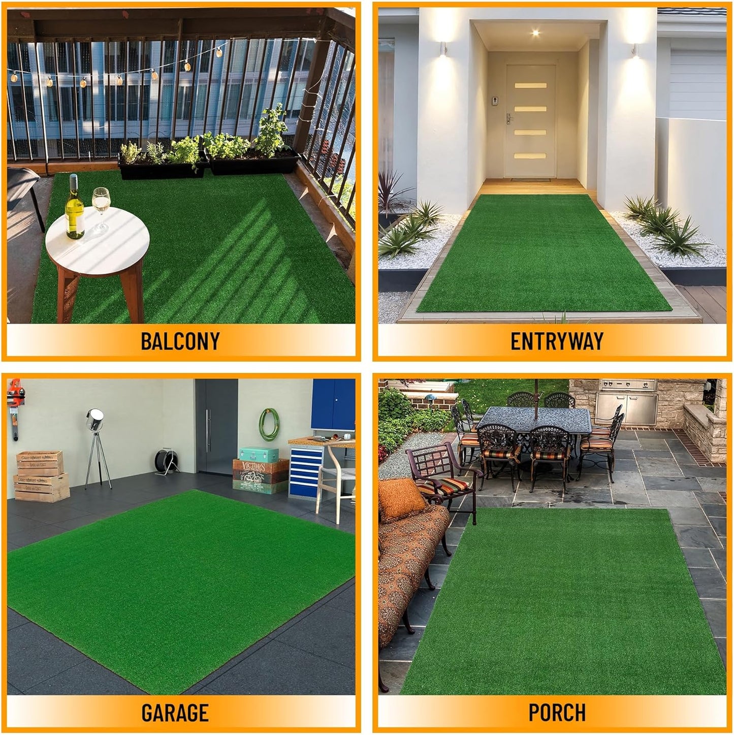 Ottomanson Artificial Grass Turf 6'6" x 12' Indoor Outdoor Faux Grass Rug with Drainage Holes, Customizable with Extra Long Size Options, Perfect for Patio Lawn Balcony Weddings Photoshoot Backdrop