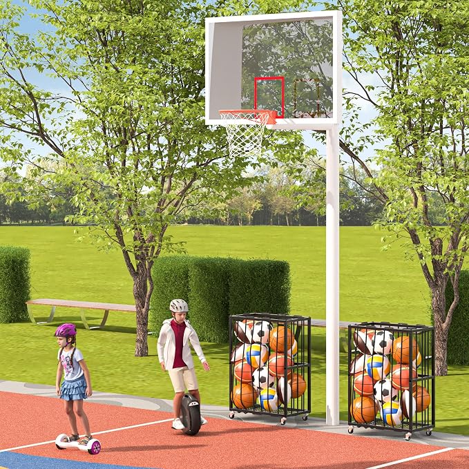 Ball Sports Organizer Storage Cart, Garage Metal Rolling Bin - Image 9