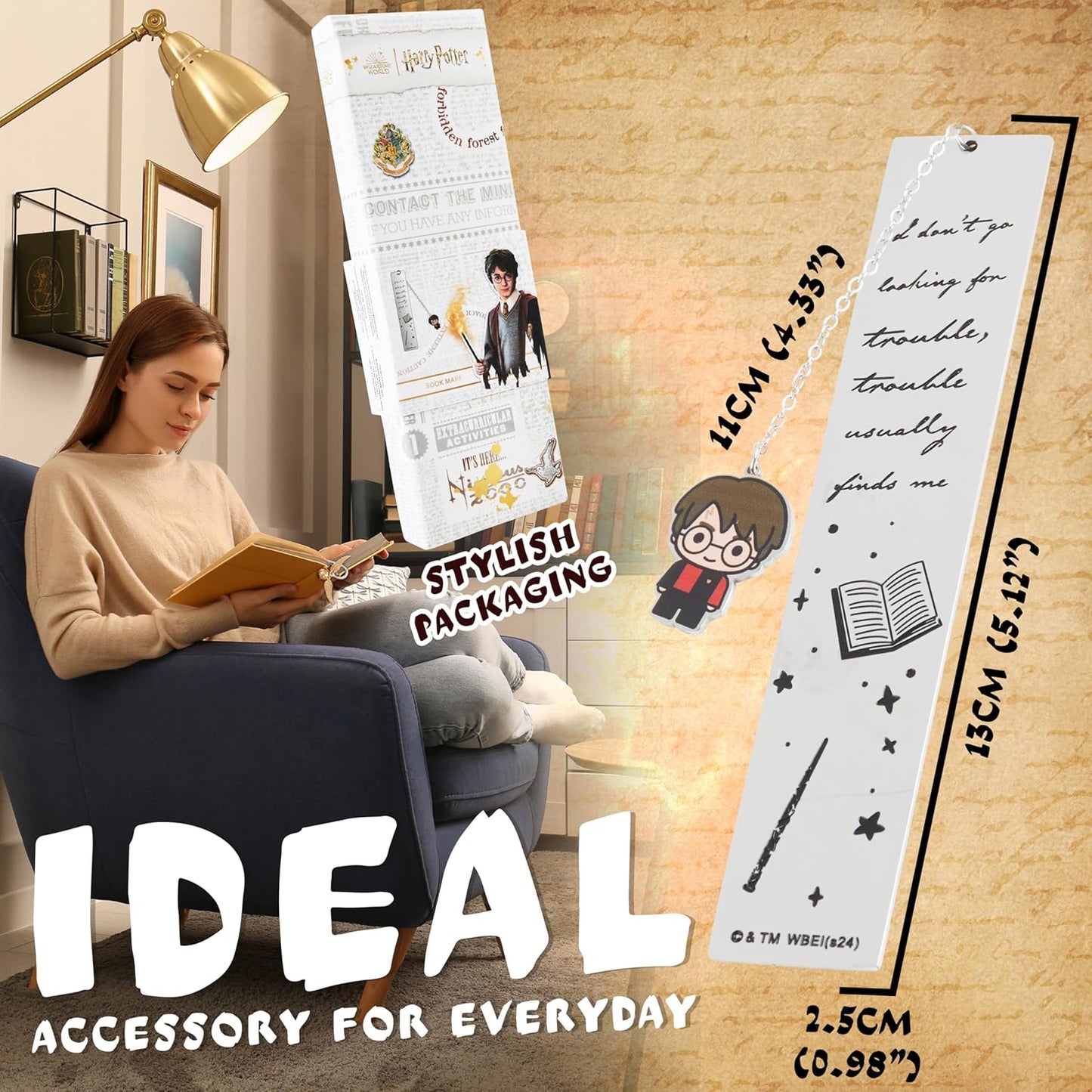 Harry Potter Metal Bookmark with Hanging Charm Golden Snitch Hogwarts Reading Gifts Book Lovers Gift Box (Harry Potter)