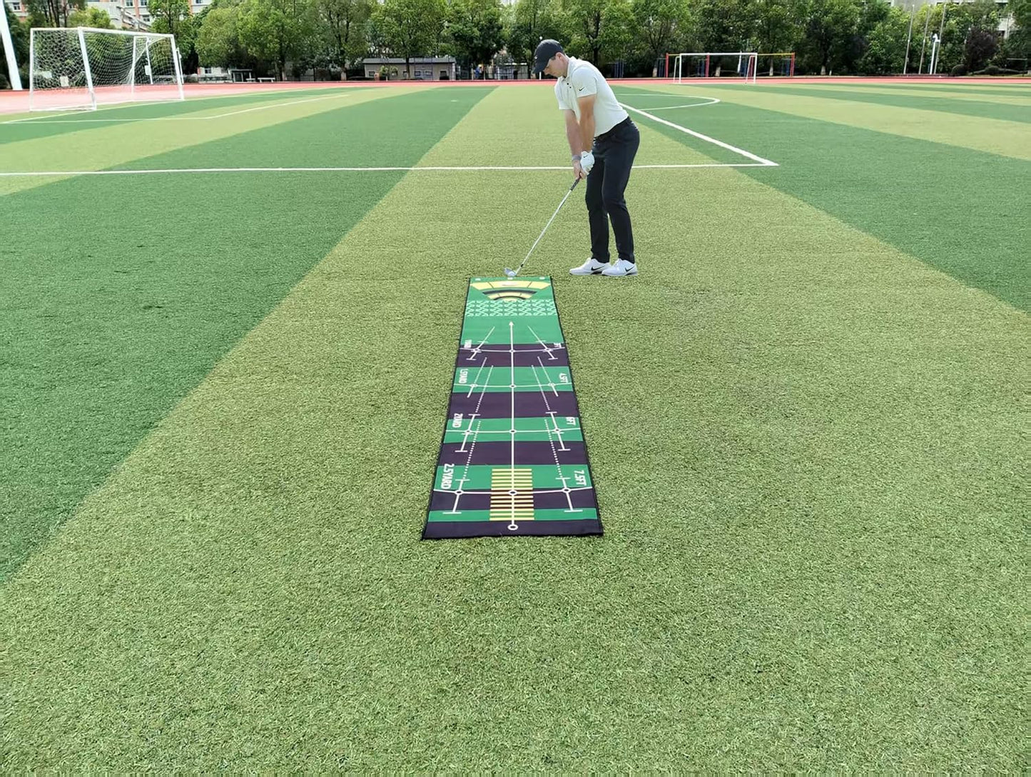 1 Piece Golf Putting Practice mat, Size is 19.69 inches x 116 inches, Portable Washable Non-Slip Folding Putting mat, Suitable for Home, Office, Outdoor use, Party Team Building Activities.