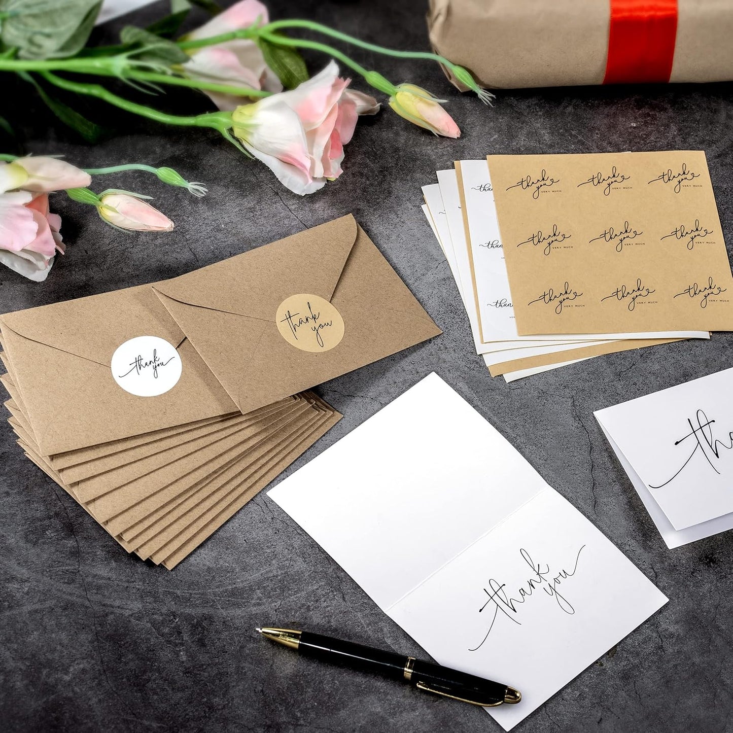 100 Bulk Thank You Cards with Kraft Envelopes and stickers - 4 Minimalistic Designs Blank Thank You Notes with Envelopes for business Wedding Bridal Gift Baby Shower Business Graduation
