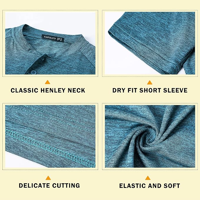 TAPULCO Mens Collarless Golf Shirts Short Sleeve Dry Fit Stretch Casual - Image 5