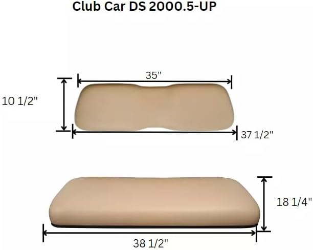 Huskey Parts Company Golf Cart Seat Cushion Set for Front Seat Lean Back & Bottom, Beige Color for Club Car DS 2005 and Up, Golf Cart Front Seat Replacement with Mounting Hardware and Hinges