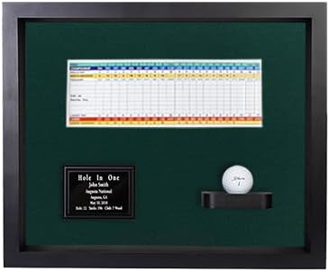 Hole in One Shadowbox and Golf Ball Display Case | Personalized Engraved Plate | Holds Golf Ball and Scorecard or Photo | Horizontal Layout | Black Finish | Wall Mounted