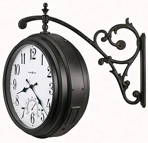 Howard Miller Gladwin Wall Clock II 549-608 – Indoor/Outdoor Double-Sided Timepiece, Decorative Wall Bracket, Swivels for Maximum Visibility, Quartz Movement