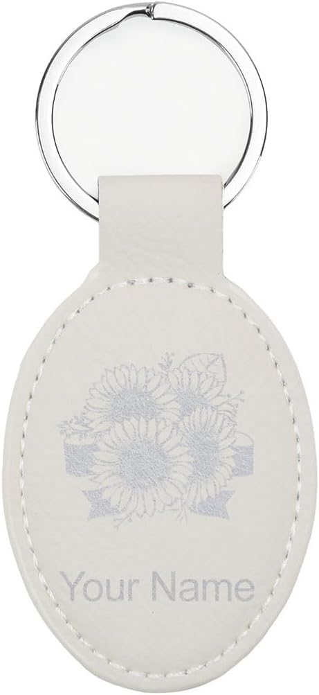 LaserGram Oval Keychain, Sunflowers, Personalized Engraving Included by LaserGramCustomEngravedGifts