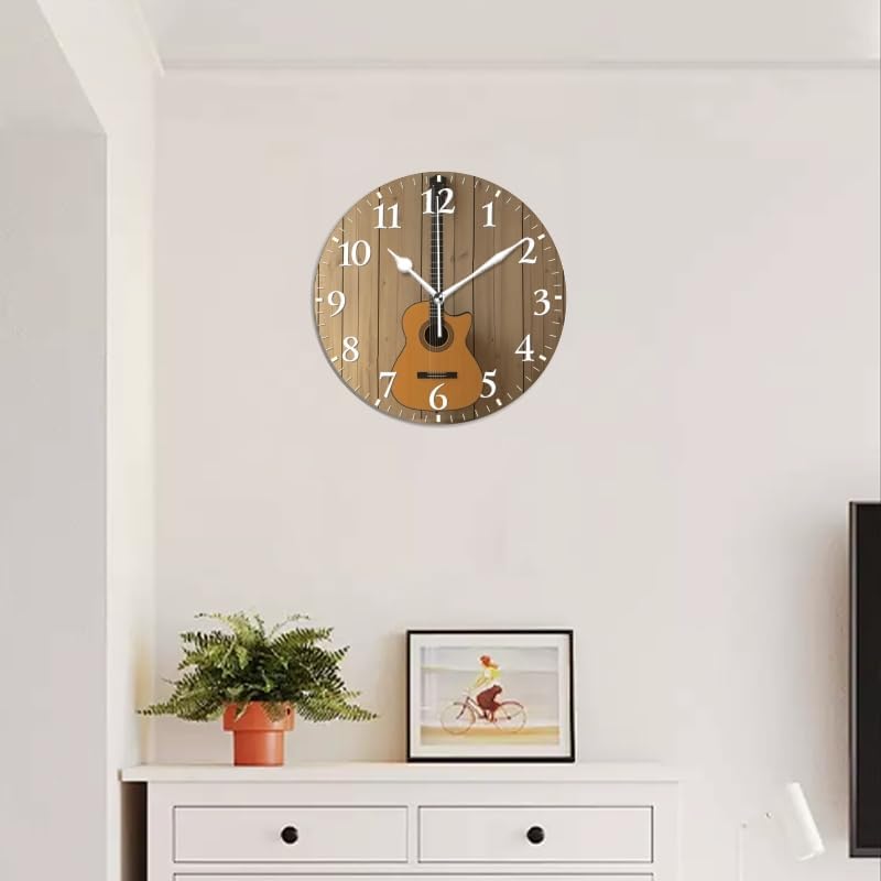 Guitar Wall Clock Non-Ticking Silent Clocks Battery Operated Analog Decor Clock for Home-Guitar Hanging On Wall(10inch)