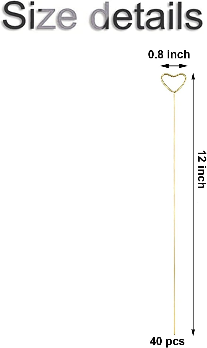 H&W 12''L Golden Heart Loop Round Shape Card Holders 40PCS Floral Picks Clips for Wedding & Flower Arrangements, DIY Craft Wire Clip Table Card Holders Note Photo Picture Memo Holder Cake Topper