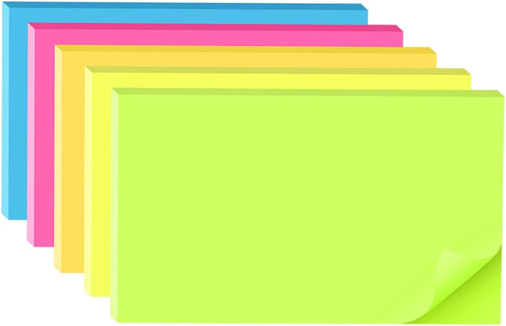 (5 Pads) Sticky Notes 3x5 in Bright Stickies Colorful Super Sticking Power Memo Pads Strong Adhesive