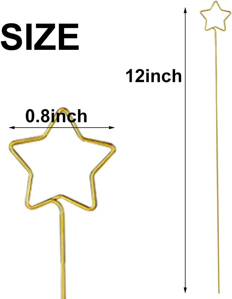 H&W 12''L Golden Ring Loop Star Shape Card Holders 40PCS Floral Picks Clips for Wedding & Flower Arrangements, DIY Craft Wire Clip Table Card Holders Note Photo Picture Memo Cake Topper (Star)