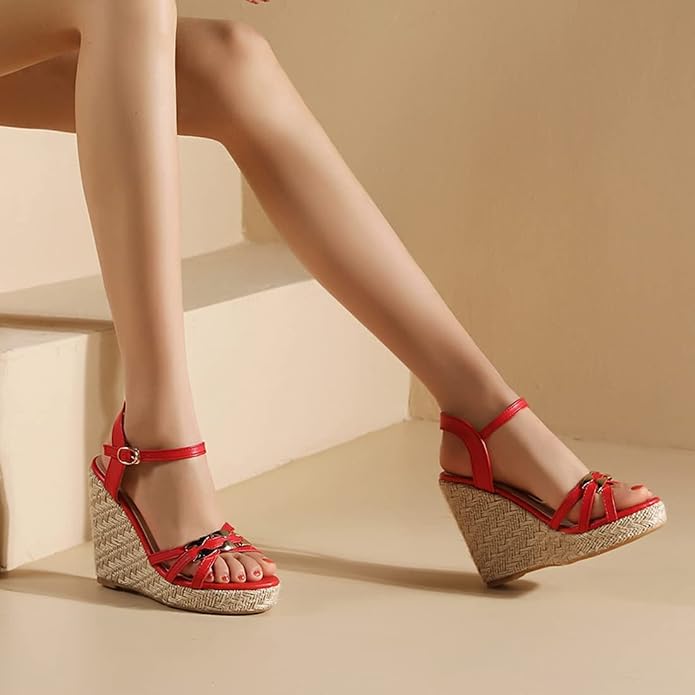 VOKLIN Women's Casual Espadrilles Wedge Sandals Open Toe Ankle Strap Metallic - Image 6