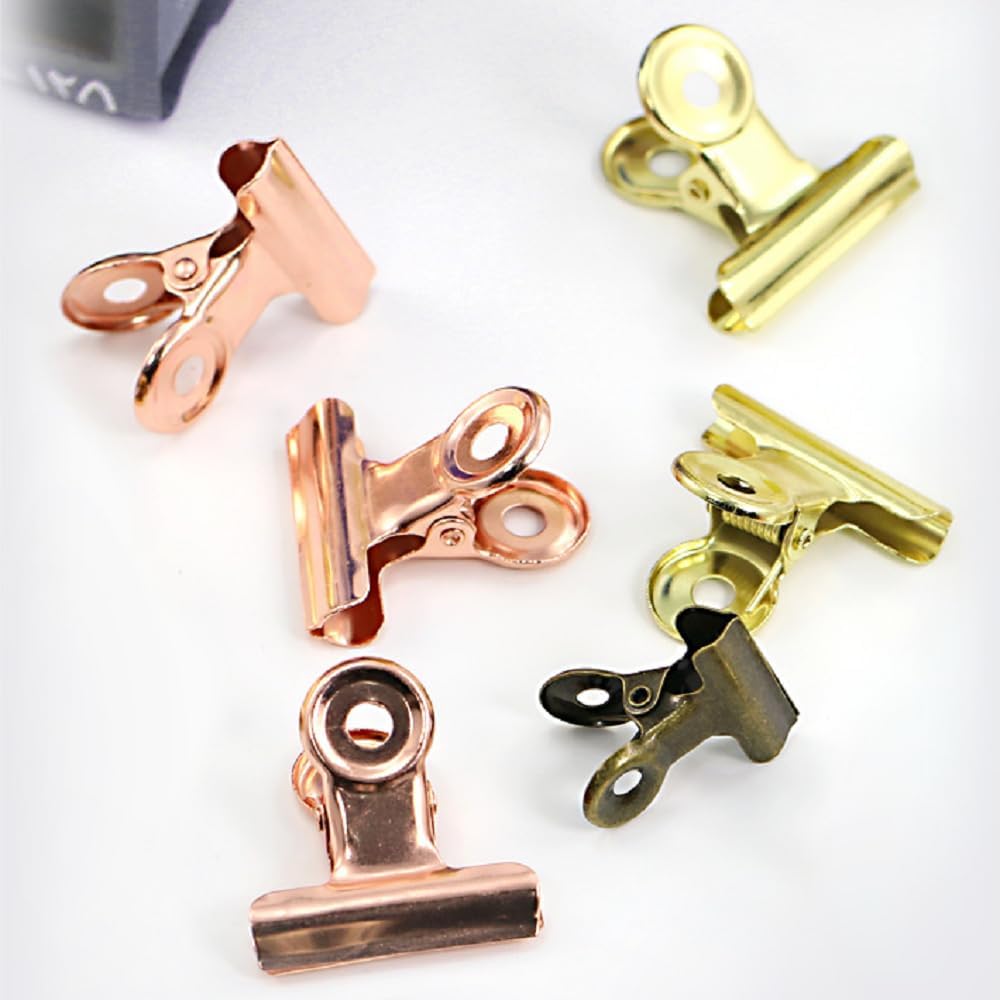 10 Pack Bulldog Clips with Push-pins for Corkboard,Metal Clips for Crafts, Metal Binder Clips for Pictures, Spring Paper Clamps for Office Documents (Rose Gold,2inch)