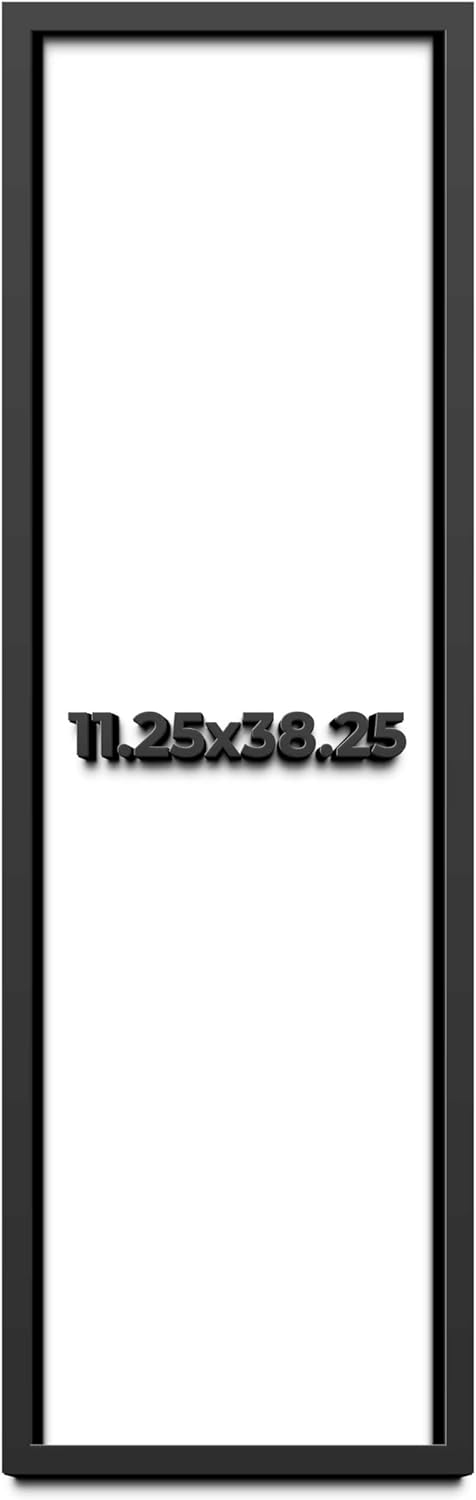11.25x38.25 Shadow Box Black Solid Wood Display Frame with White Acid-Free Backing UV Acrylic & Hanging Hardware - with 3/4" Usable Depth