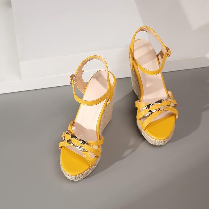 VOKLIN Women's Casual Espadrilles Wedge Sandals Open Toe Ankle Strap Metallic - Image 3