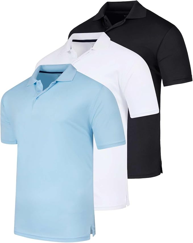 Real Essentials 3 Pack: Men's Quick-Dry Short Sleeve Athletic Performance Polo by RealEssentials