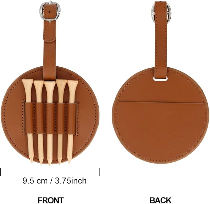 Leather Golf Tees Holder with 5 PCS Wooden Golf Tees 3-1/4 Inch Hook to Golf - Image 2