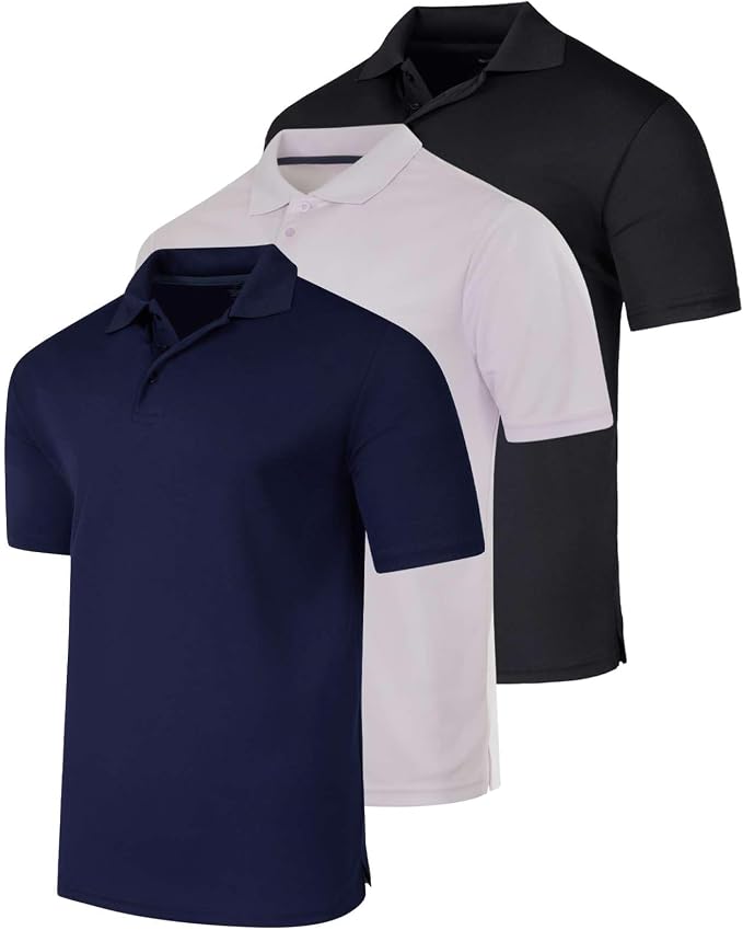 Real Essentials 3 Pack: Men's Quick-Dry Short Sleeve Athletic Performance Polo by RealEssentials