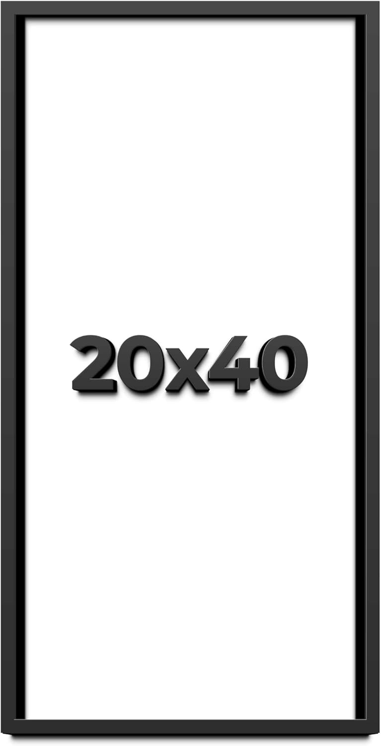 20x40 Shadow Box Black Solid Wood Display Frame with White Acid-Free Backing UV Acrylic & Hanging Hardware - with 3/4" Usable Depth