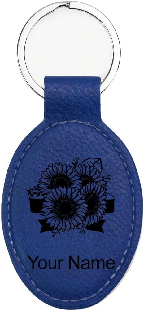 LaserGram Oval Keychain, Sunflowers, Personalized Engraving Included by LaserGramCustomEngravedGifts