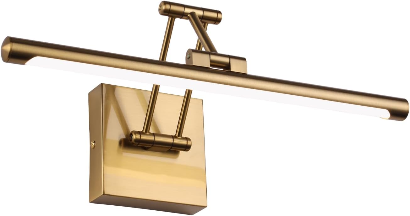 Hard-Wired Picture Light Dimmable LED Picture Lights for Paintings 15.7 Inch Brass Metal Body Wall Pictures with Adjustable Gold Swing Arm Art Display Lamps 7W 3000K Warm White Book Light