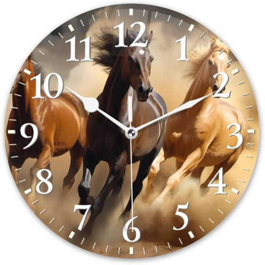 Horses Wall Clock Non-Ticking Silent Clocks Battery Operated Analog Decor Clock for Home-Three Horses Run Through The Desert(12inch)