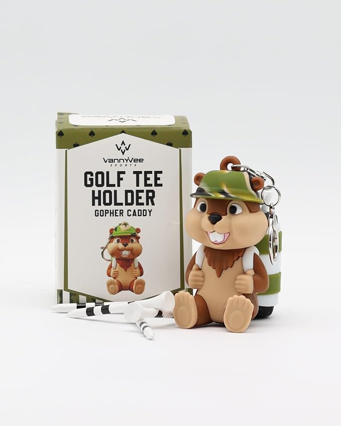 Gopher Caddy Golf Tee Holder, Includes 8 Wood Golf Tees, Fun Golf Accessories by VannyVeeSports