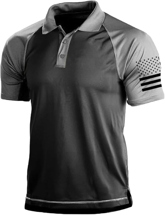 HARGLESMAN Men's 1776 Independence Day American Flag Short Sleeve Polo Golft by HARGLESMAN