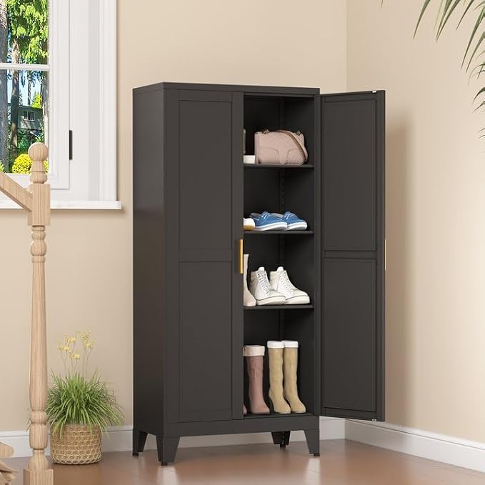 Black Metal Storage Cabinet, Kitchen Pantry Storage Cabinet - Image 7