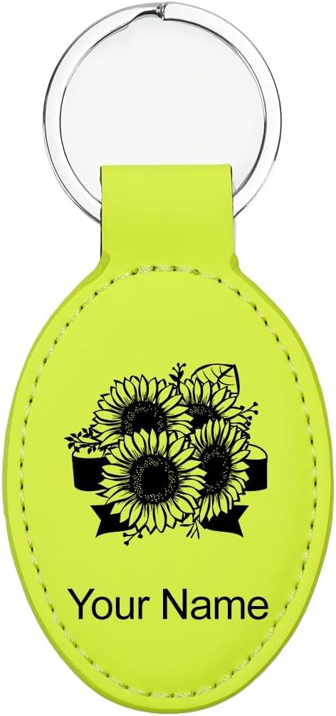 LaserGram Oval Keychain, Sunflowers, Personalized Engraving Included by LaserGramCustomEngravedGifts