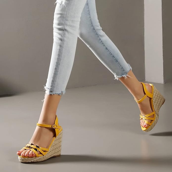 VOKLIN Women's Casual Espadrilles Wedge Sandals Open Toe Ankle Strap Metallic - Image 7