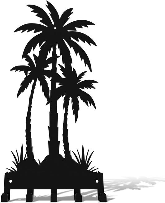 Black Metal Key Holder for Wall,Coconut Trees Key Hooks Wall Mount Whith 5 Hooks,Tropical Style Key Hanger Wall Decor for Front Door,Hallway,Entryway,Office