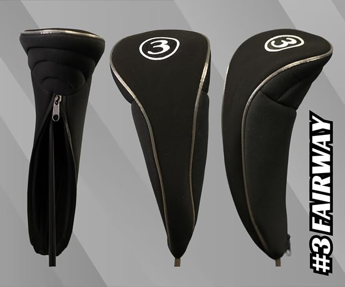Black Golf Zipper Head Covers 3 5 7 Fairway Woods Headcovers Metal Neoprene - Image 7