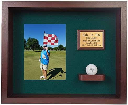 Hole in One Shadowbox and Golf Ball Display Case | Personalized Engraved Plate | Holds Golf Ball and Scorecard or Photo | Vertical Layout | Cherry Finis | Wall Mounted
