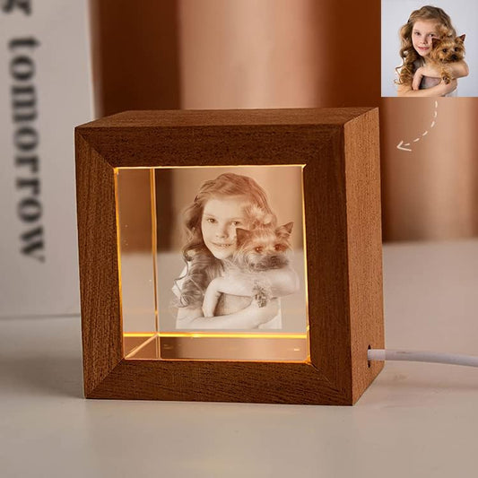 3D Crystal Photo, Custom Engraved Square Crystal, Children's Night Light, Personalized, Pet & Birthday Gift