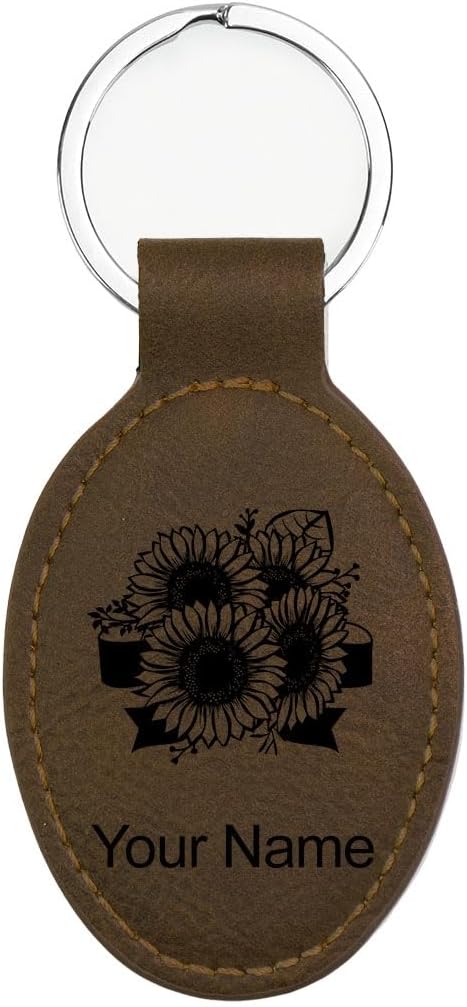 LaserGram Oval Keychain, Sunflowers, Personalized Engraving Included by LaserGramCustomEngravedGifts