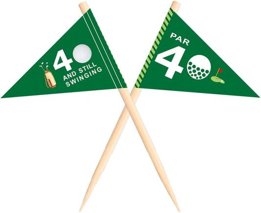 Golf Themed Toothpick Flags, 20 PCS Par 40 And Still Swinging Birthday Golf Cocktail Picks Mini Stick Cupcake Toppers Flags for Par 40 Golf 40th Birthday Party Food Bar Decorations (Par 40)