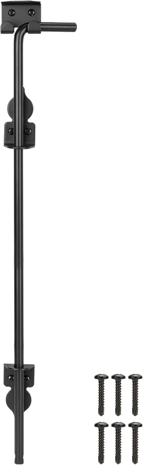 24 Inch Cane Bolt Gate Drop Rod Heavy Duty Gate Hardware, Gate Ground Latch for Wooden Fences, Metal Gates Doors Stopper for Gate Ground, Wrought Iron Gate Latches, Black Finish(1 Pack)
