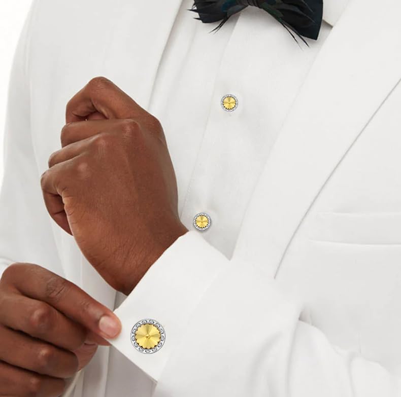 HAWSON Birthstone Tuxedo Studs and Cufflinks Set for Men's Suit Tuxedo Formal Dress Shirt Wedding Business Party Accessories